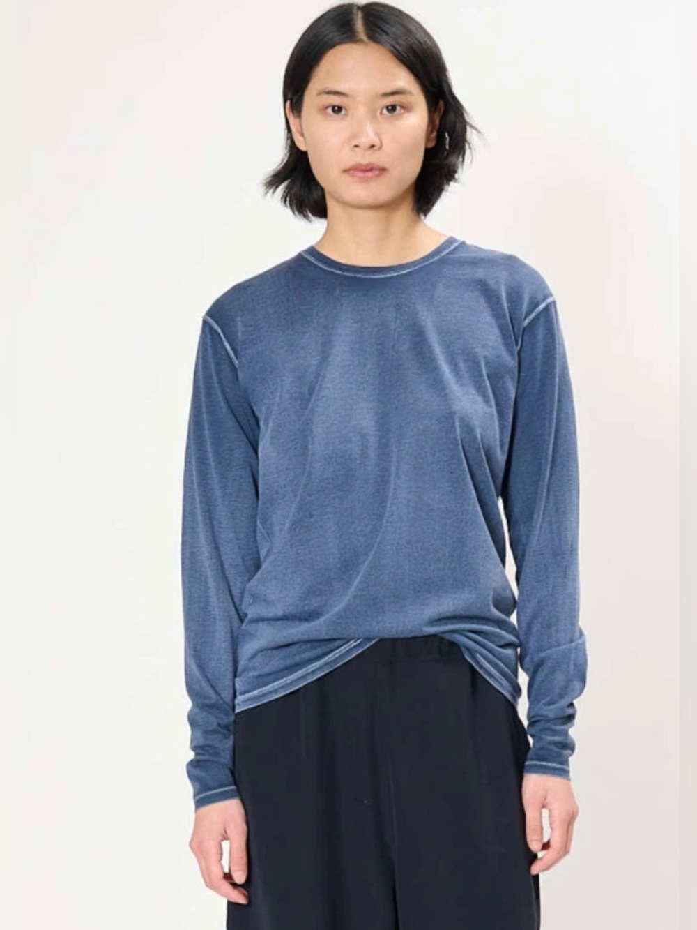 Women's LAUREN MANOOGIAN Bias Long Sleeve Pima Tee Indigo Sz 1/S